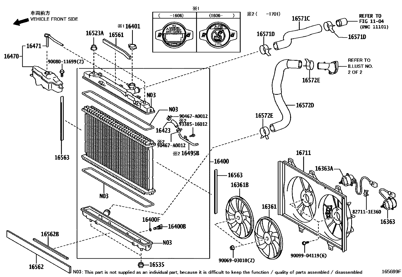 Toyota CAMRY RADIATOR & WATER OUTLET EPC diagram — 165699F