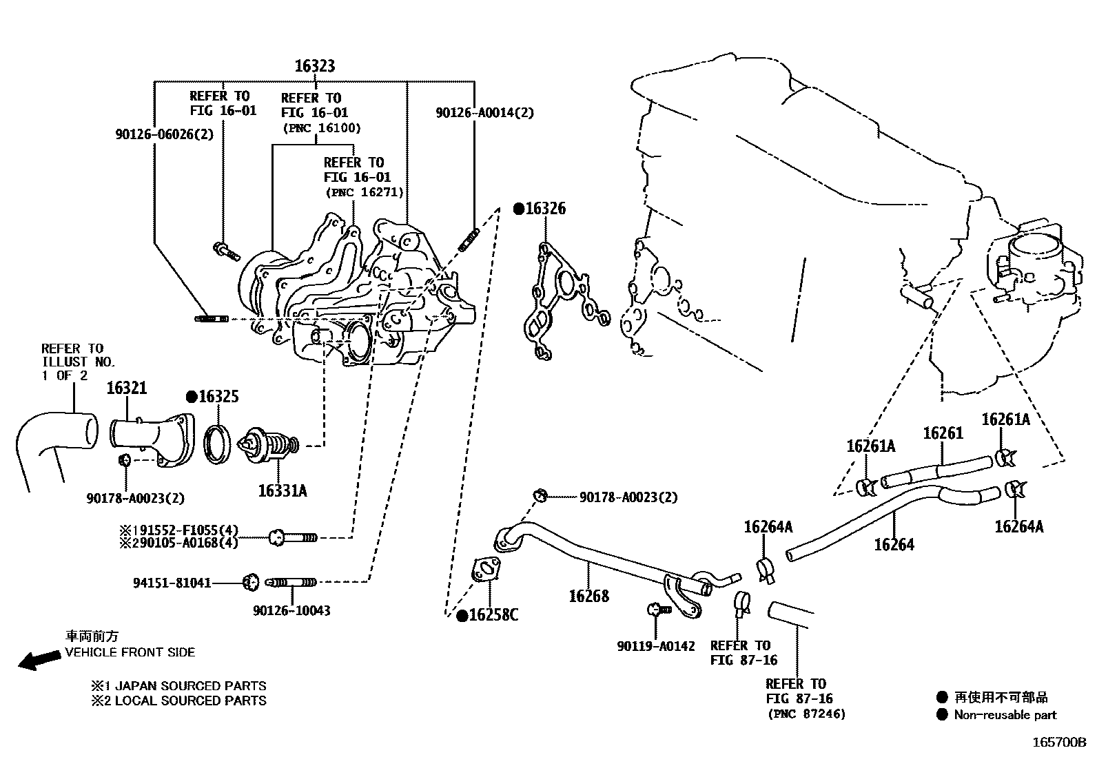 Toyota CAMRY RADIATOR & WATER OUTLET EPC diagram — 165700B