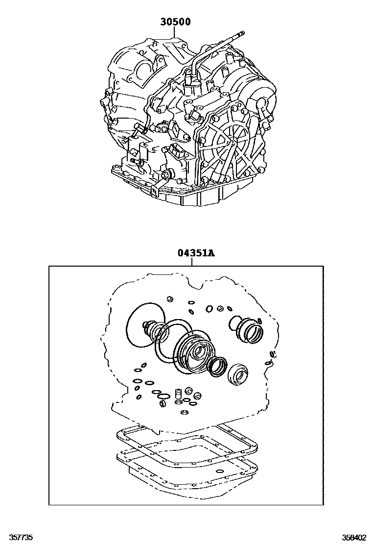 Toyota CAMRY 传动桥或变速器总成和衬垫组件(ATM) EPC diagram — 358402