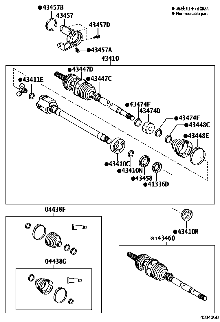 Toyota CAMRY Front Drive Shaft EPC diagram — 433406B