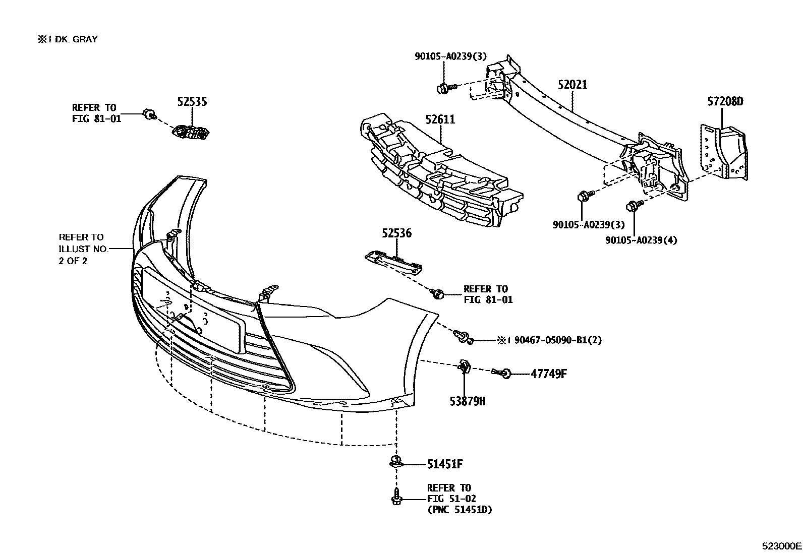 Toyota CAMRY 前保险杠及附件 EPC diagram — 523000E