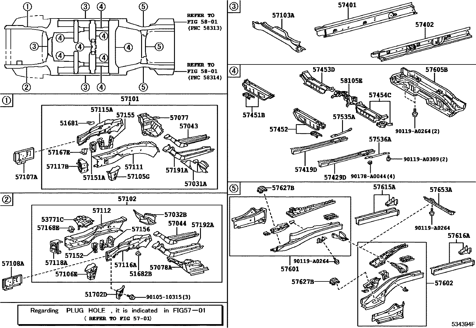 Toyota CAMRY Floor stringers EPC diagram — 534394F