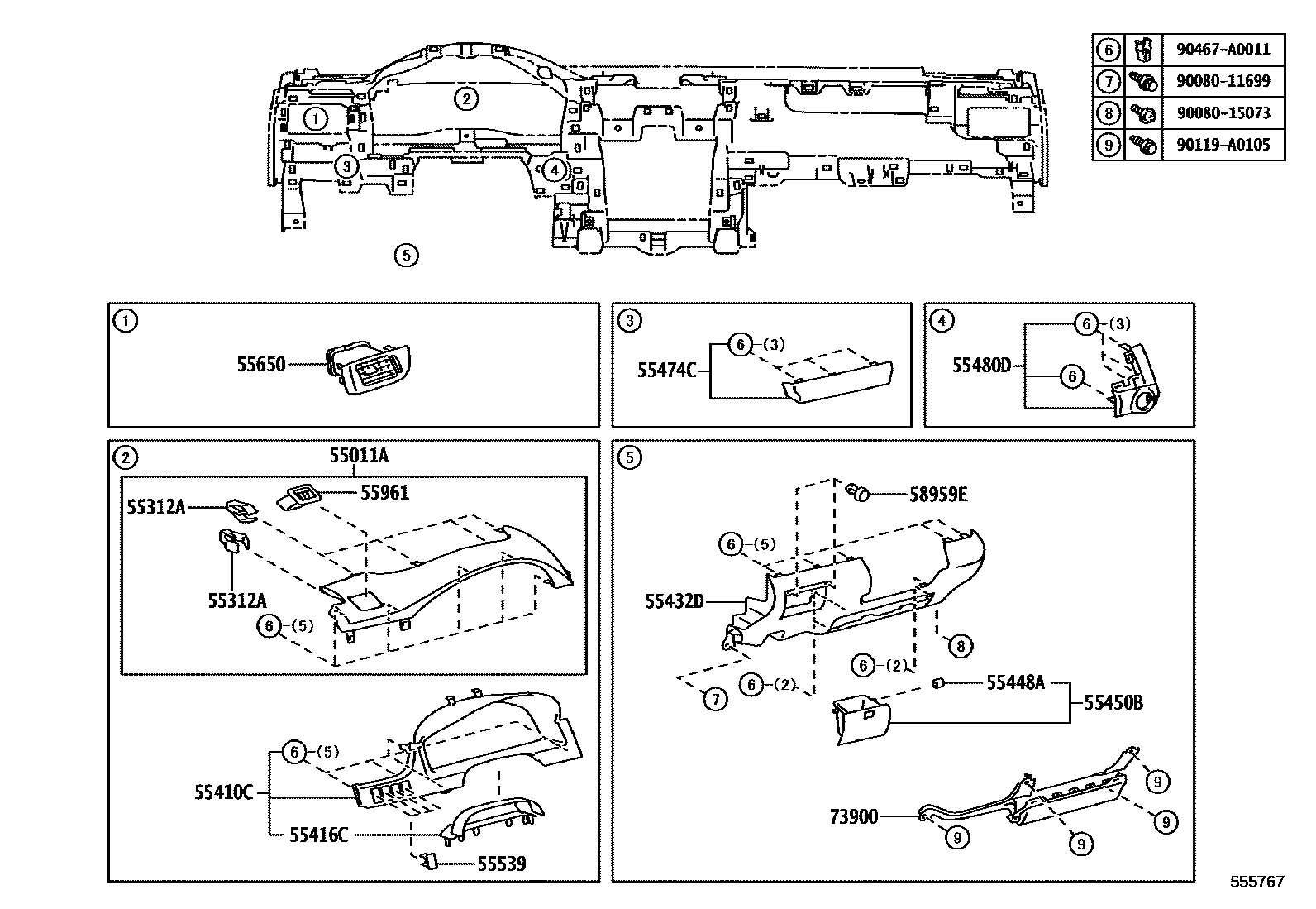 Toyota CAMRY 仪表板和手套箱 EPC diagram — 555767