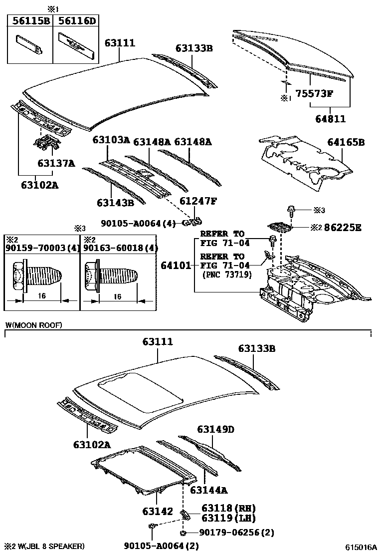 Toyota CAMRY 天窗板和背窗玻璃 EPC diagram — 615016A