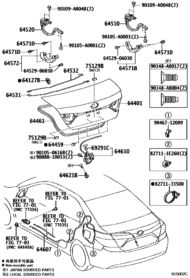 Toyota CAMRY 行李箱门和行李箱锁 EPC diagram — 615002C