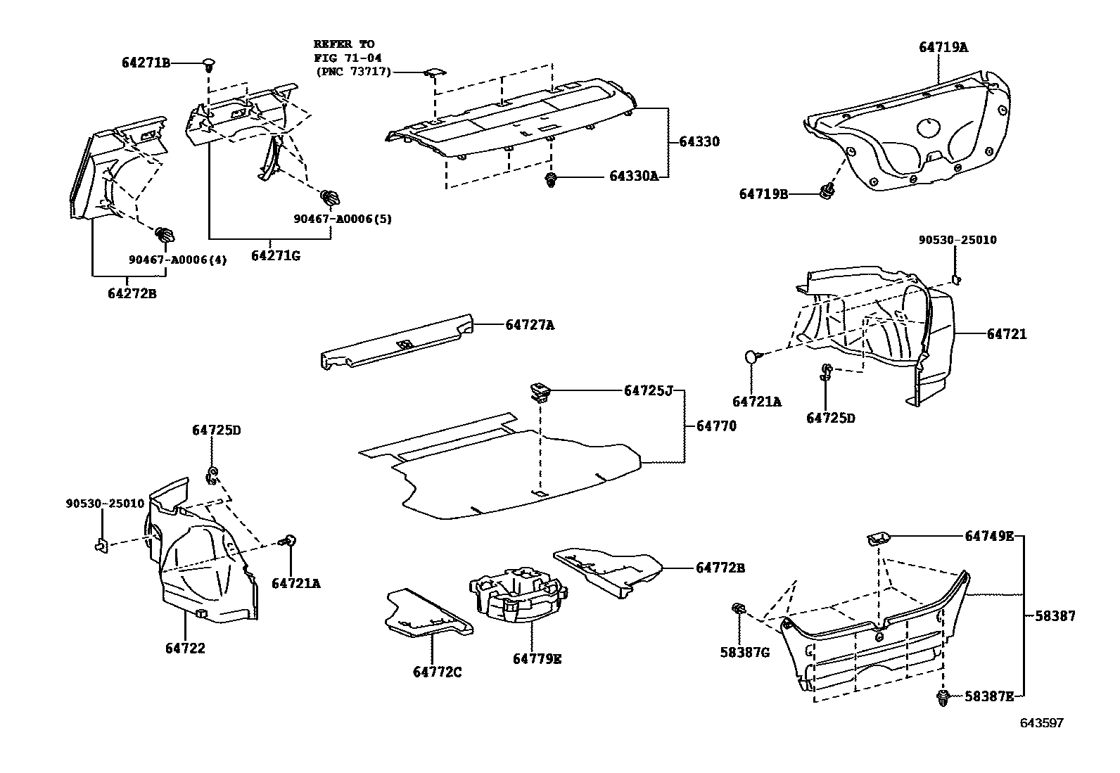 Toyota CAMRY 杂物箱板和行李箱垫 EPC diagram — 643597