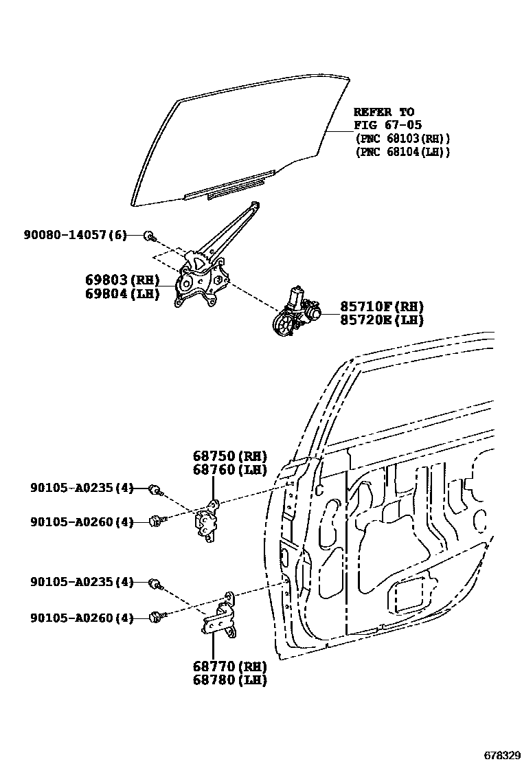 Toyota CAMRY 后门车窗升降器和合页 EPC diagram — 678329