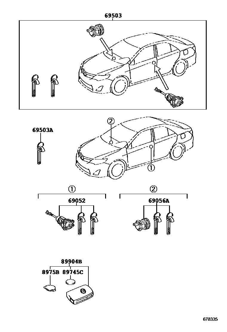 Toyota CAMRY 锁芯组件 EPC diagram — 678335