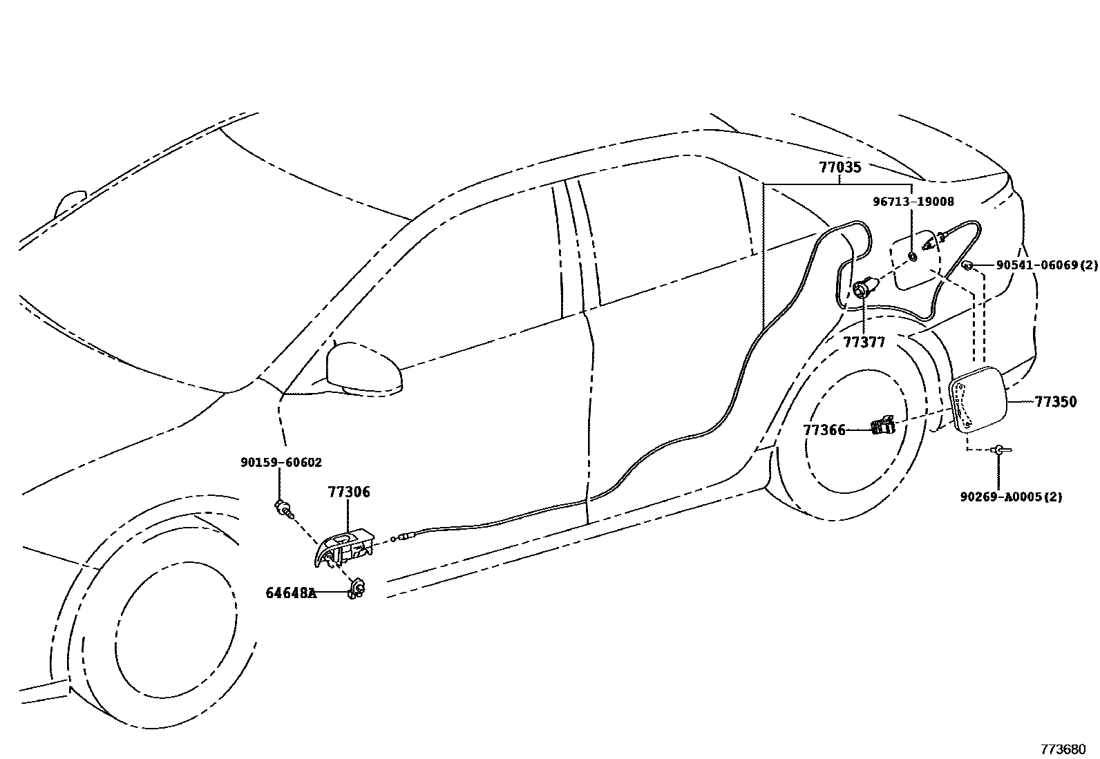 Toyota CAMRY 燃油箱和燃油管 EPC diagram — 773680