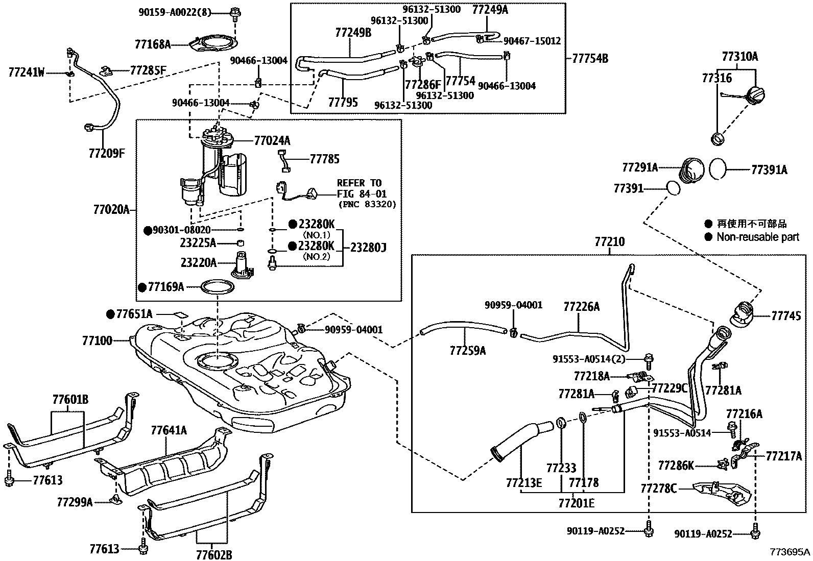 Toyota CAMRY 燃油箱和燃油管 EPC diagram — 773695A