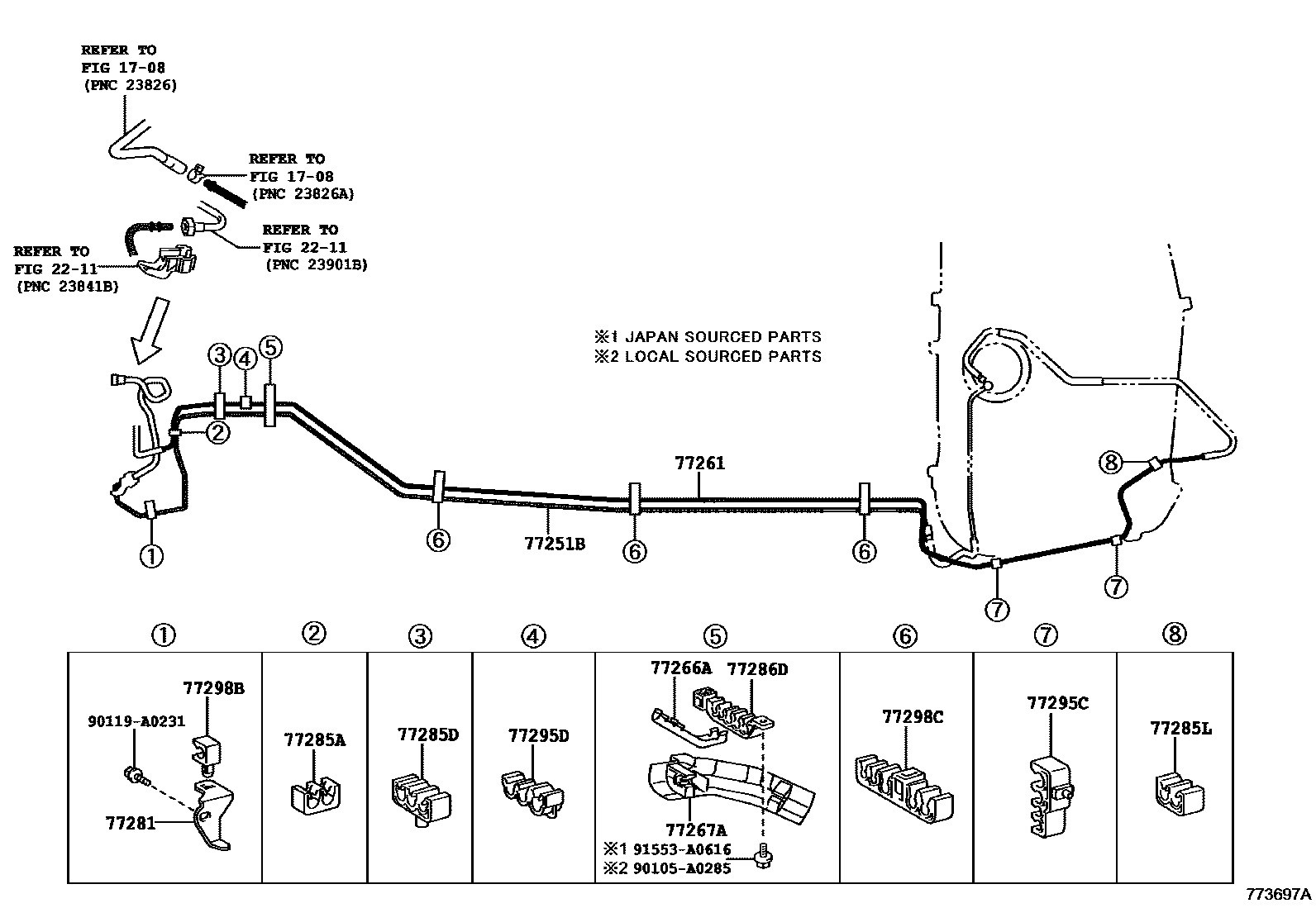 Toyota CAMRY 燃油箱和燃油管 EPC diagram — 773697A