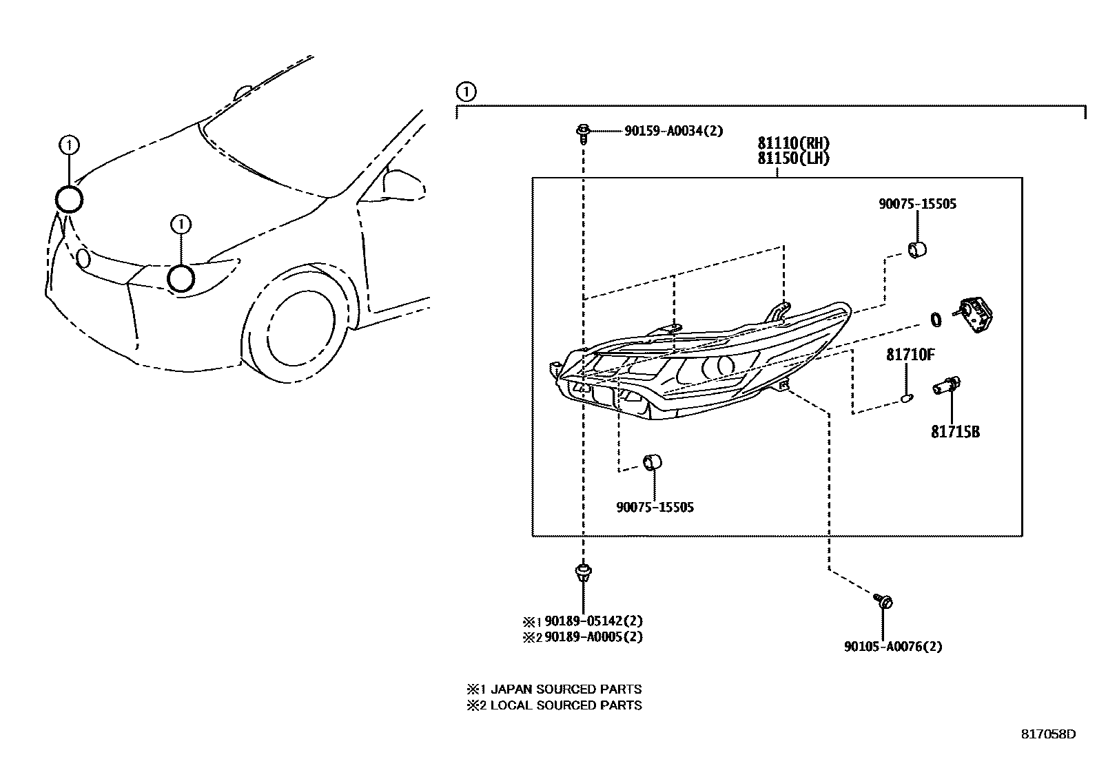 Toyota CAMRY Headlamp EPC diagram — 817058D