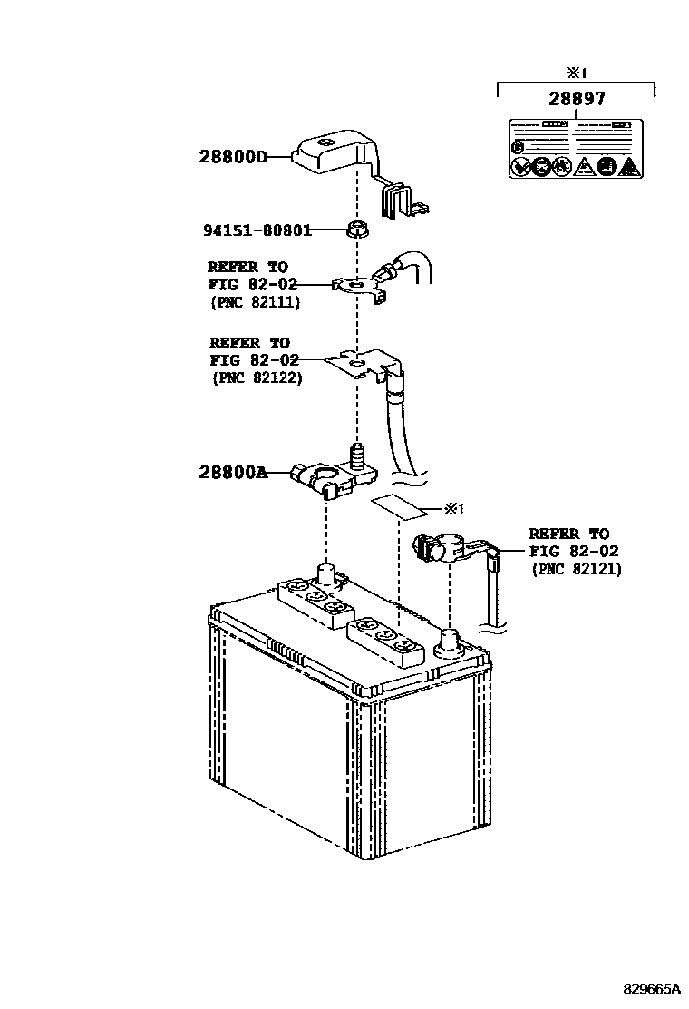 Toyota CAMRY 蓄电池和蓄电池电缆 EPC diagram — 829665A