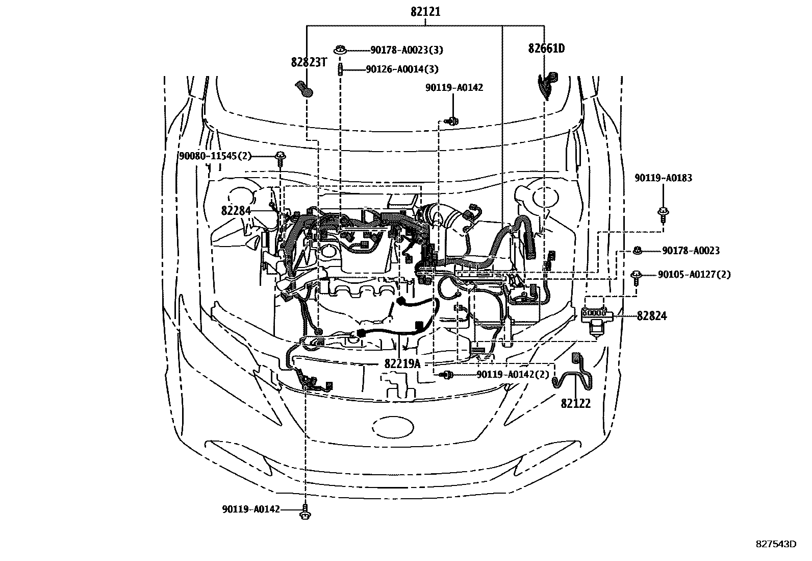 Toyota CAMRY 线束和卡夹 EPC diagram — 827543D