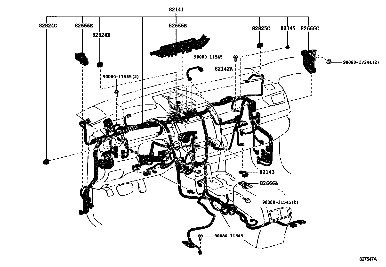 Toyota CAMRY 线束和卡夹 EPC diagram — 827547A
