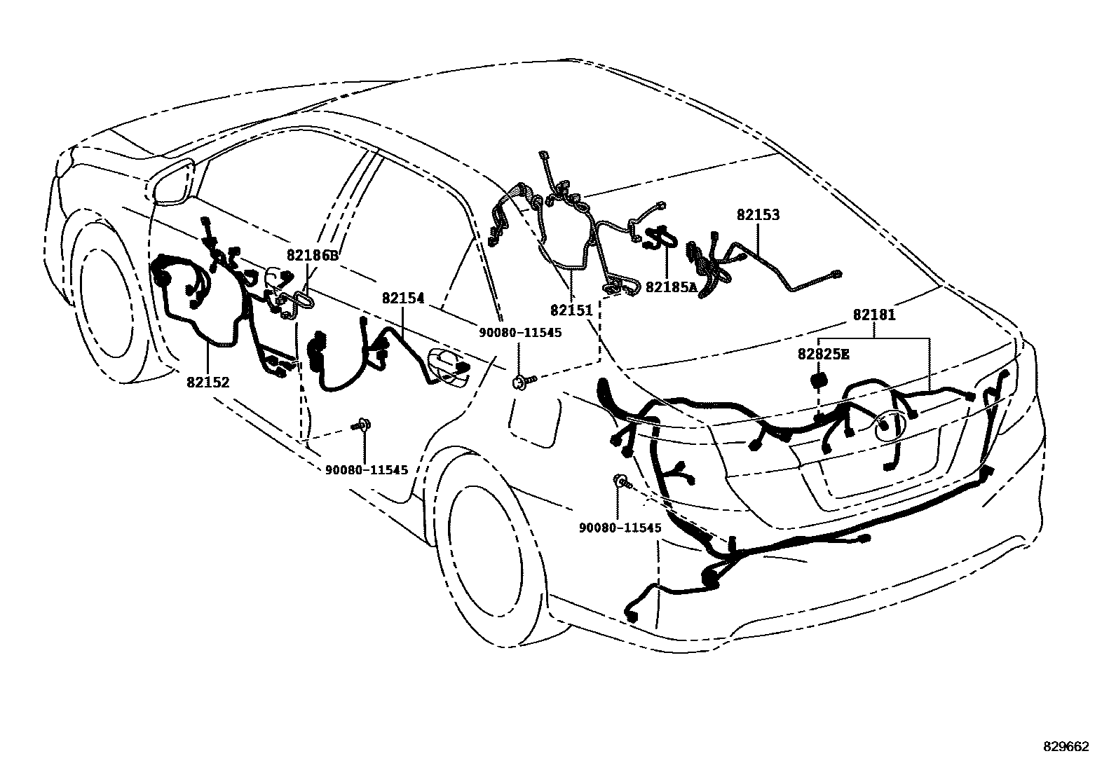 Toyota CAMRY 线束和卡夹 EPC diagram — 829662