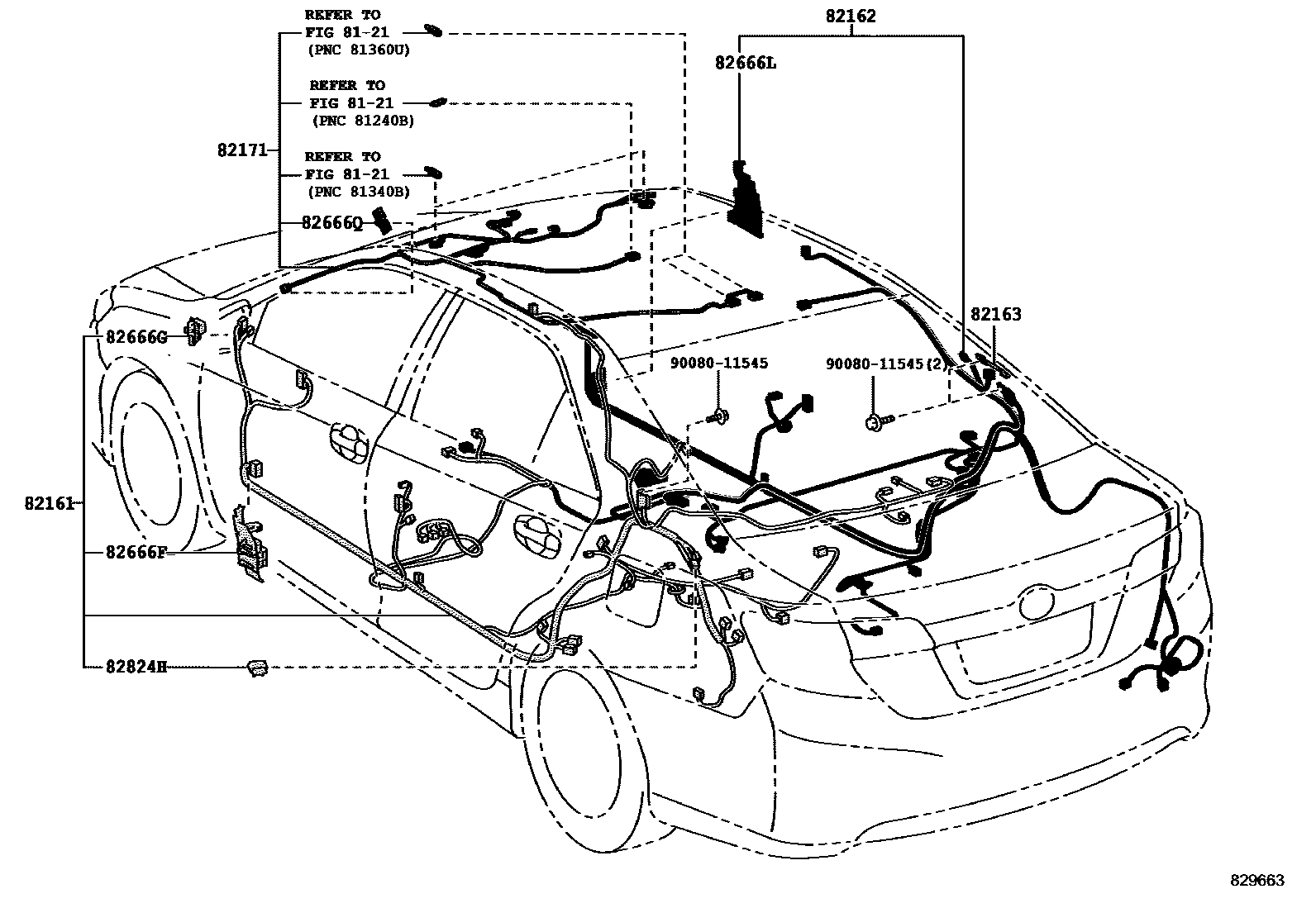 Toyota CAMRY 线束和卡夹 EPC diagram — 829663