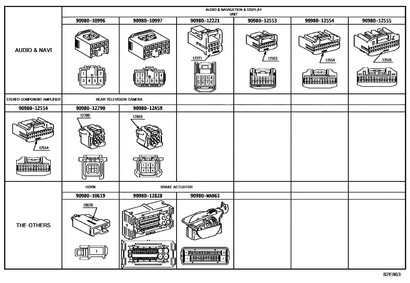 Toyota CAMRY 线束和卡夹 EPC diagram — 82E863