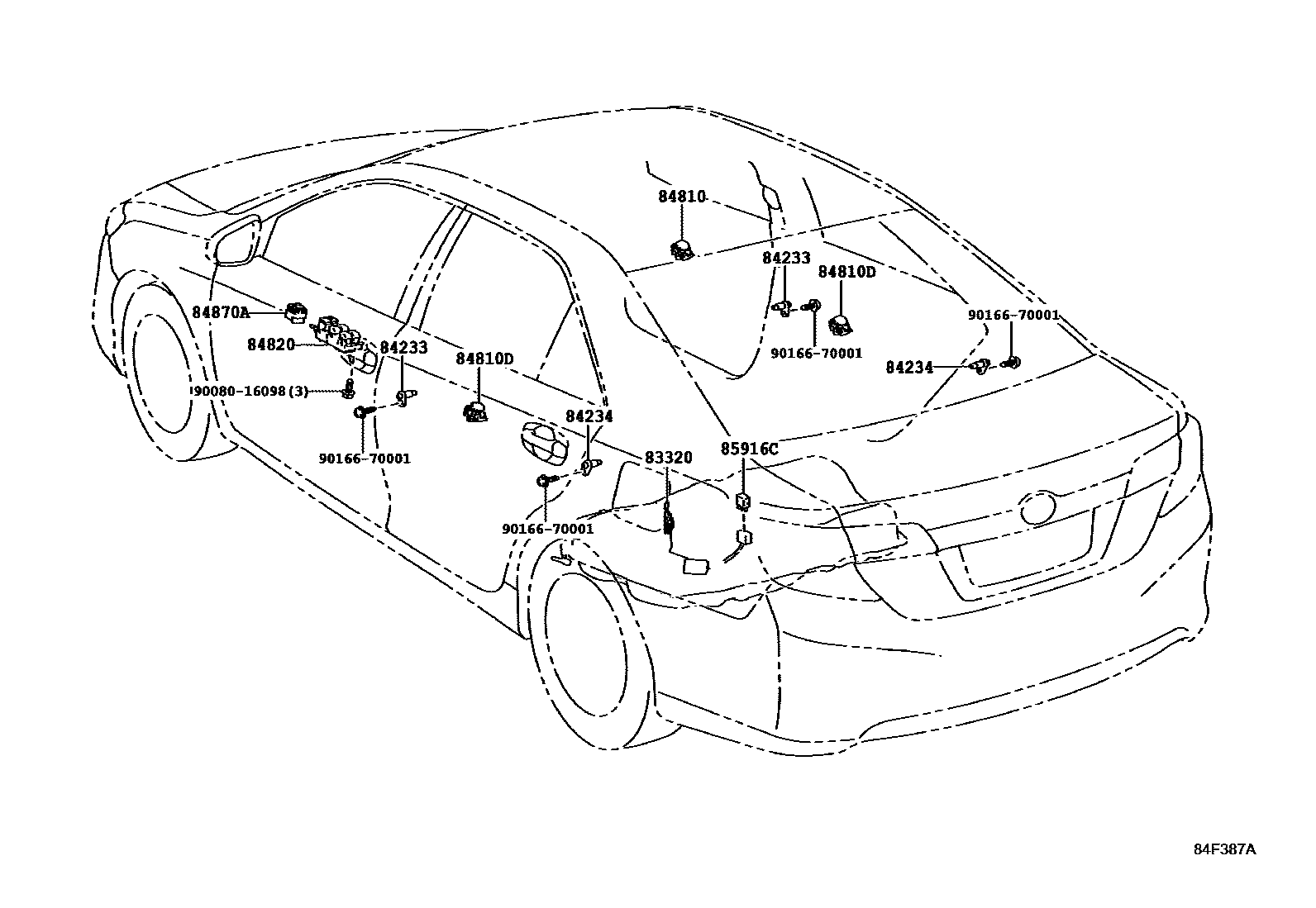 Toyota CAMRY 开关和继电器和ECU EPC diagram — 84F387A
