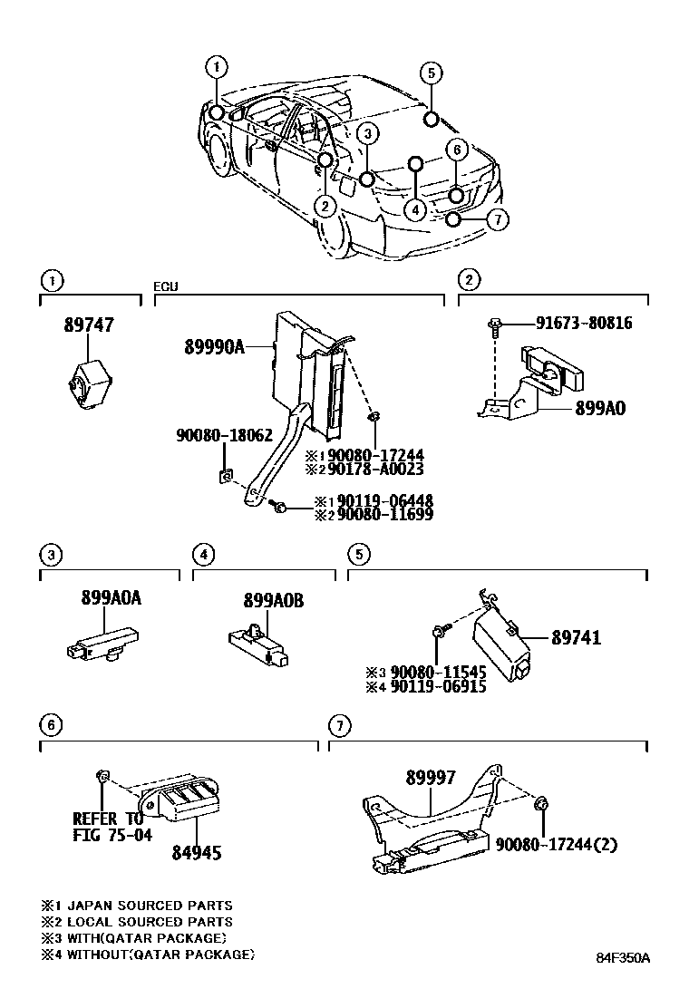Toyota CAMRY 遥控门锁 EPC diagram — 84F350A