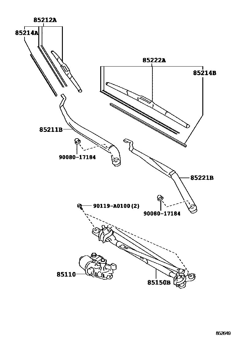 Toyota CAMRY 挡风玻璃刮水器 EPC diagram — 852649