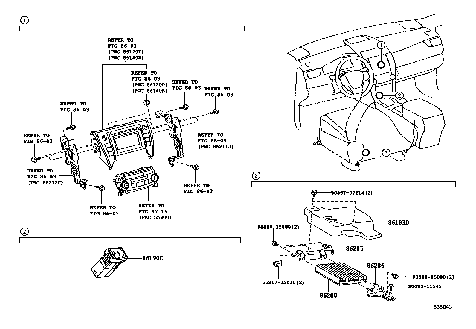 Toyota CAMRY 收音机、放大器和冷凝器 EPC diagram — 865843