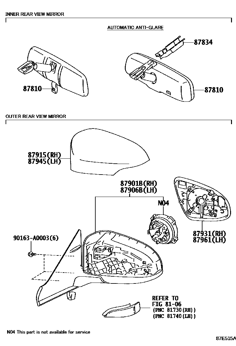 Toyota CAMRY 后视镜 EPC diagram — 87E515A