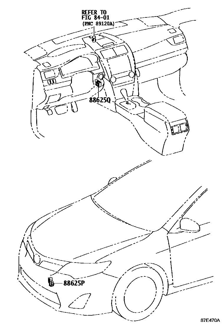 Toyota CAMRY 暖风和空调系统 - 控制器和风管 EPC diagram — 87E470A
