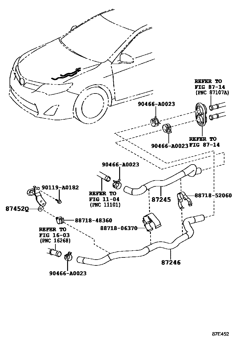 Toyota CAMRY 暖风和空调系统 - 水管 EPC diagram — 87E452