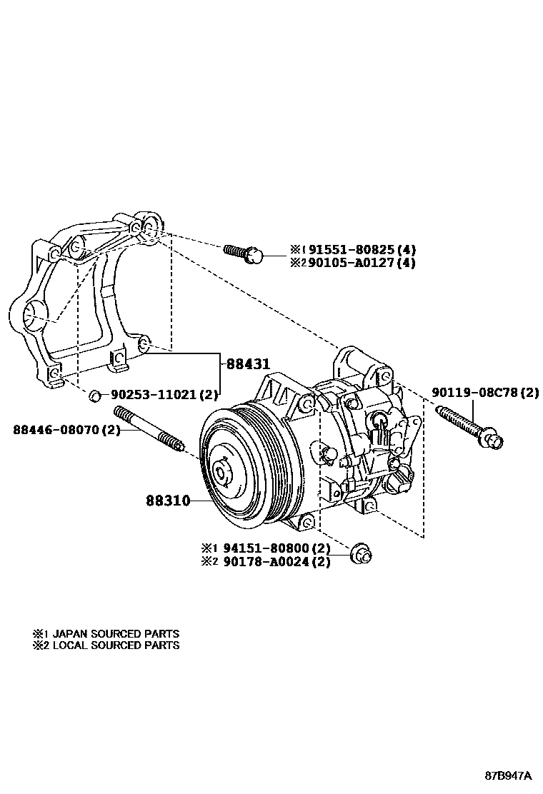 Toyota CAMRY Heating & Air Conditioning - Compressor EPC diagram — 87B947A
