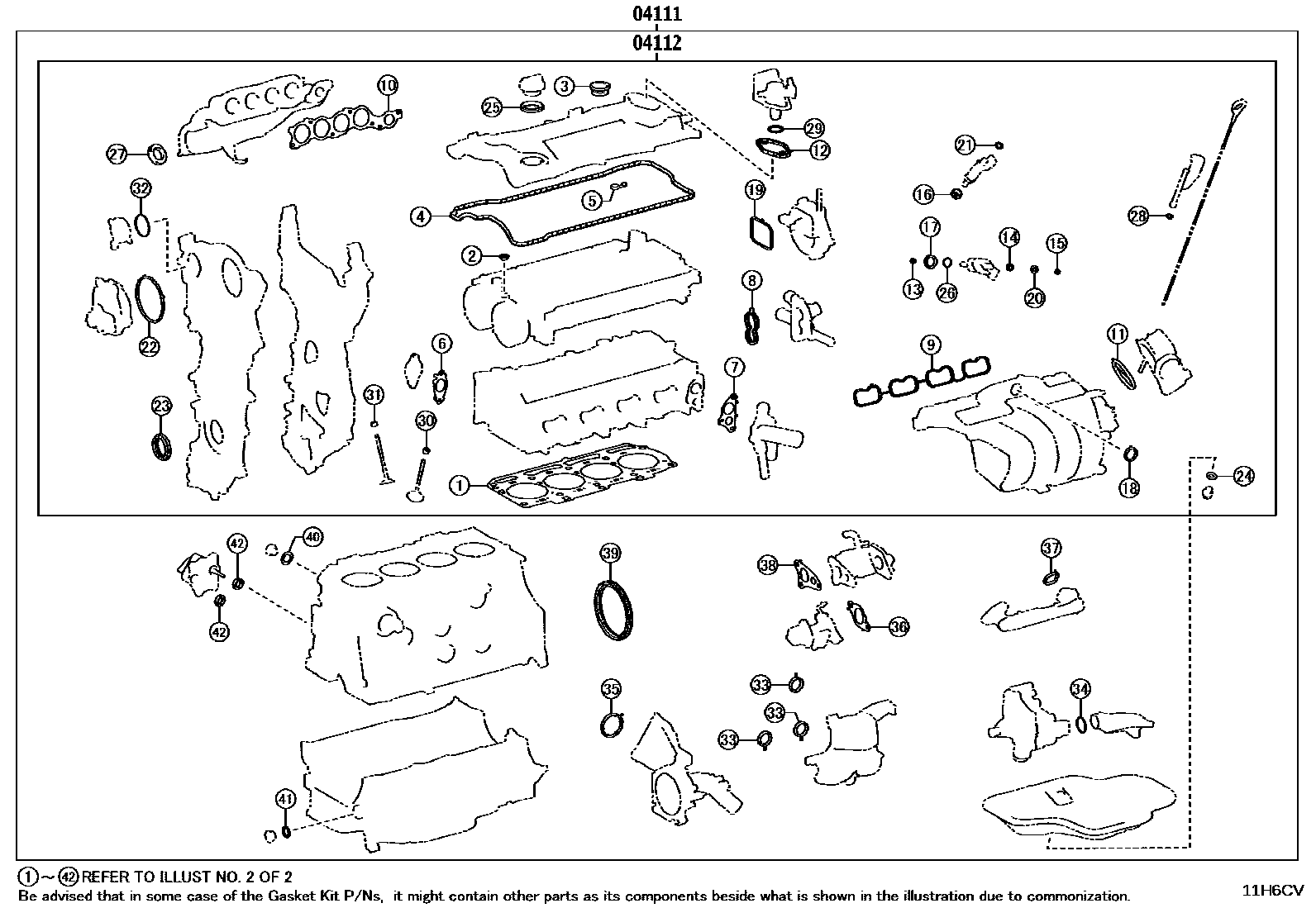 Toyota CAMRY Engine Overhaul Gasket Kit EPC diagram — 11H6CV