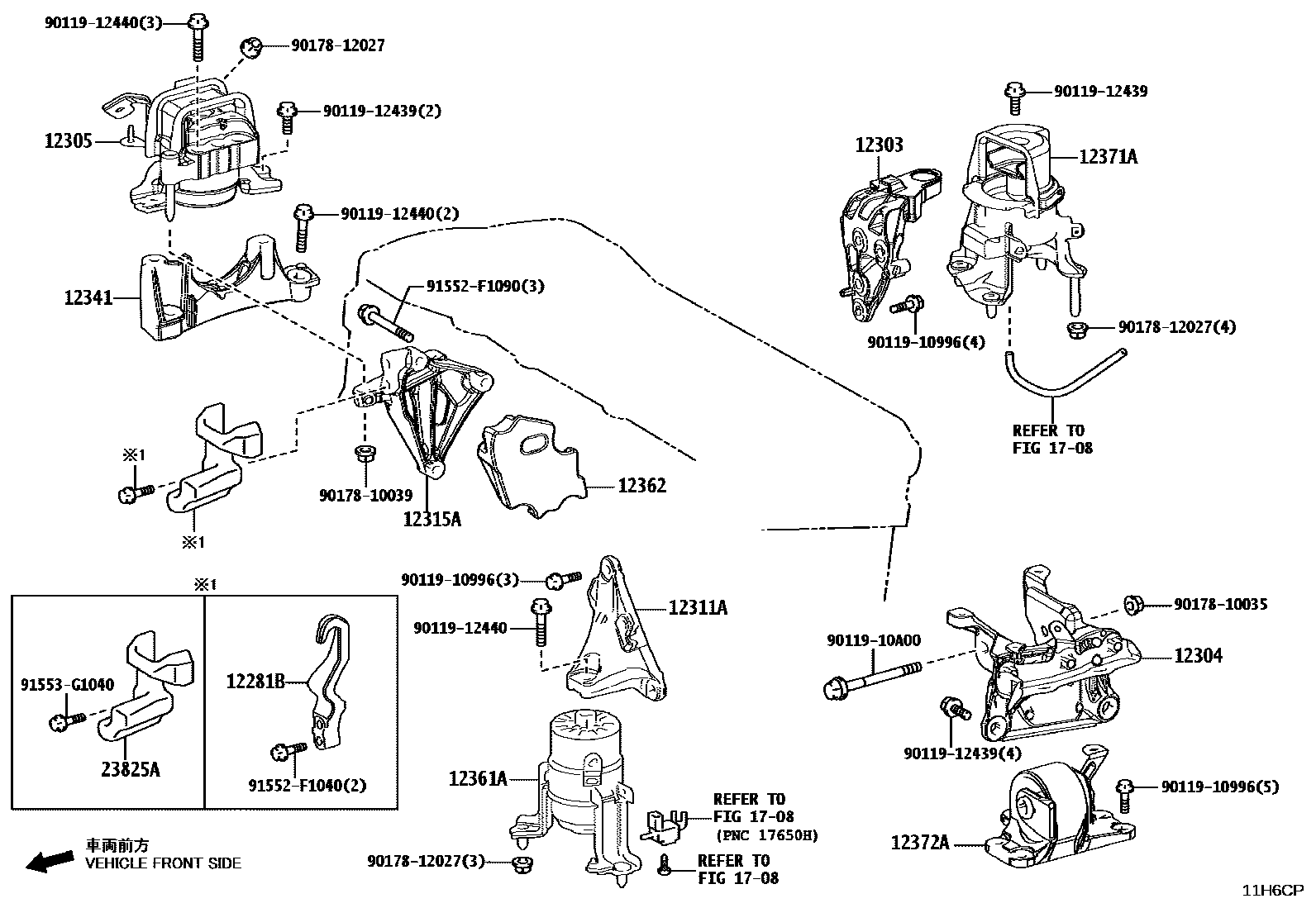 Toyota CAMRY Engine Mounting EPC diagram — 11H6CP