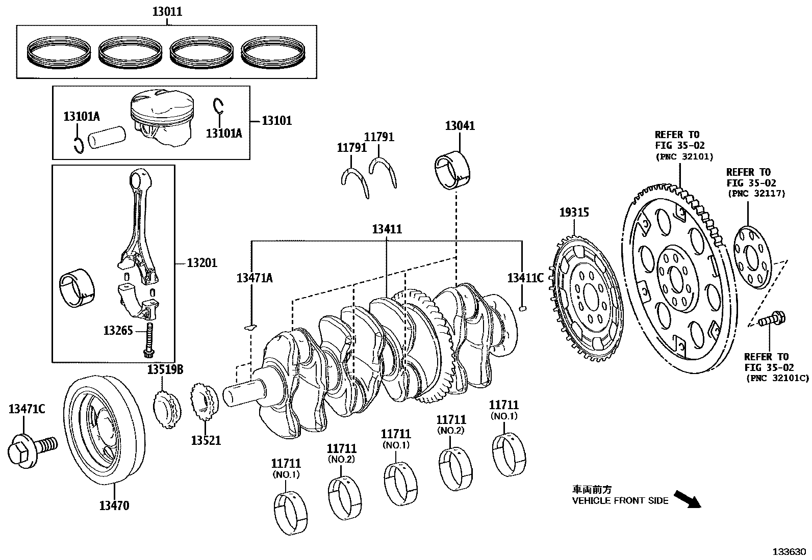 Toyota CAMRY Crankshaft & Piston EPC diagram — 133630