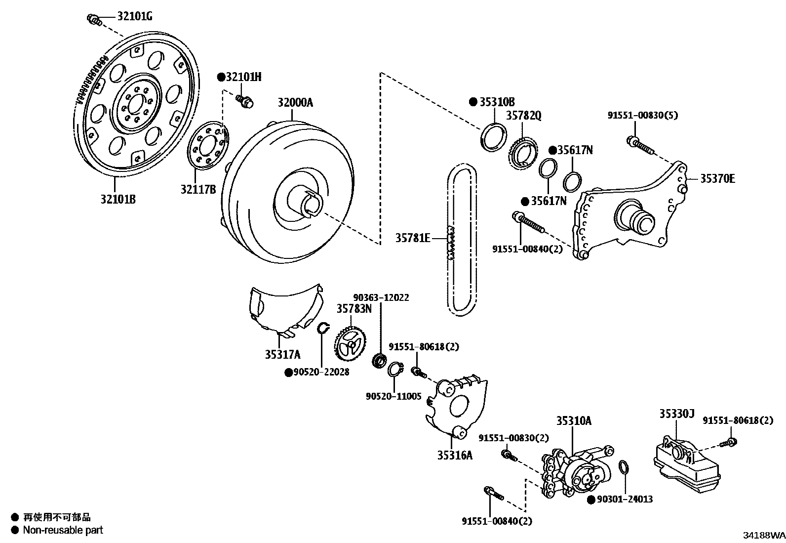 Toyota CAMRY 变矩器、前油泵(CVT) EPC diagram — 34188WA