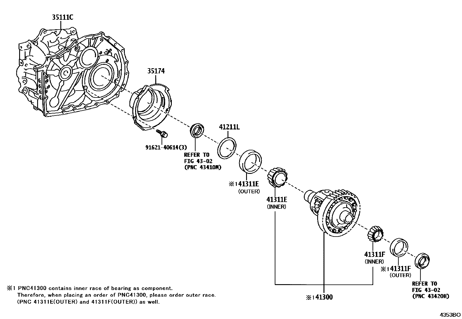 Toyota CAMRY 前桥壳和差速器 EPC diagram — 4353BO