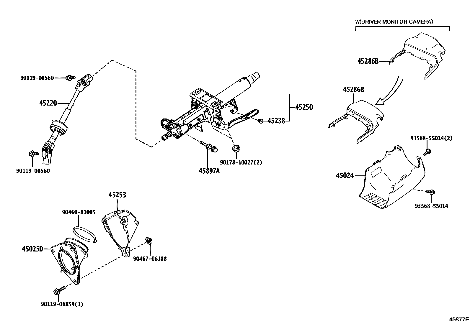 Toyota CAMRY Steering Column & Shaft EPC diagram — 45877F