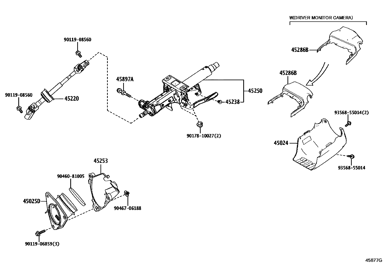 Toyota CAMRY Steering Column & Shaft EPC diagram — 45877G