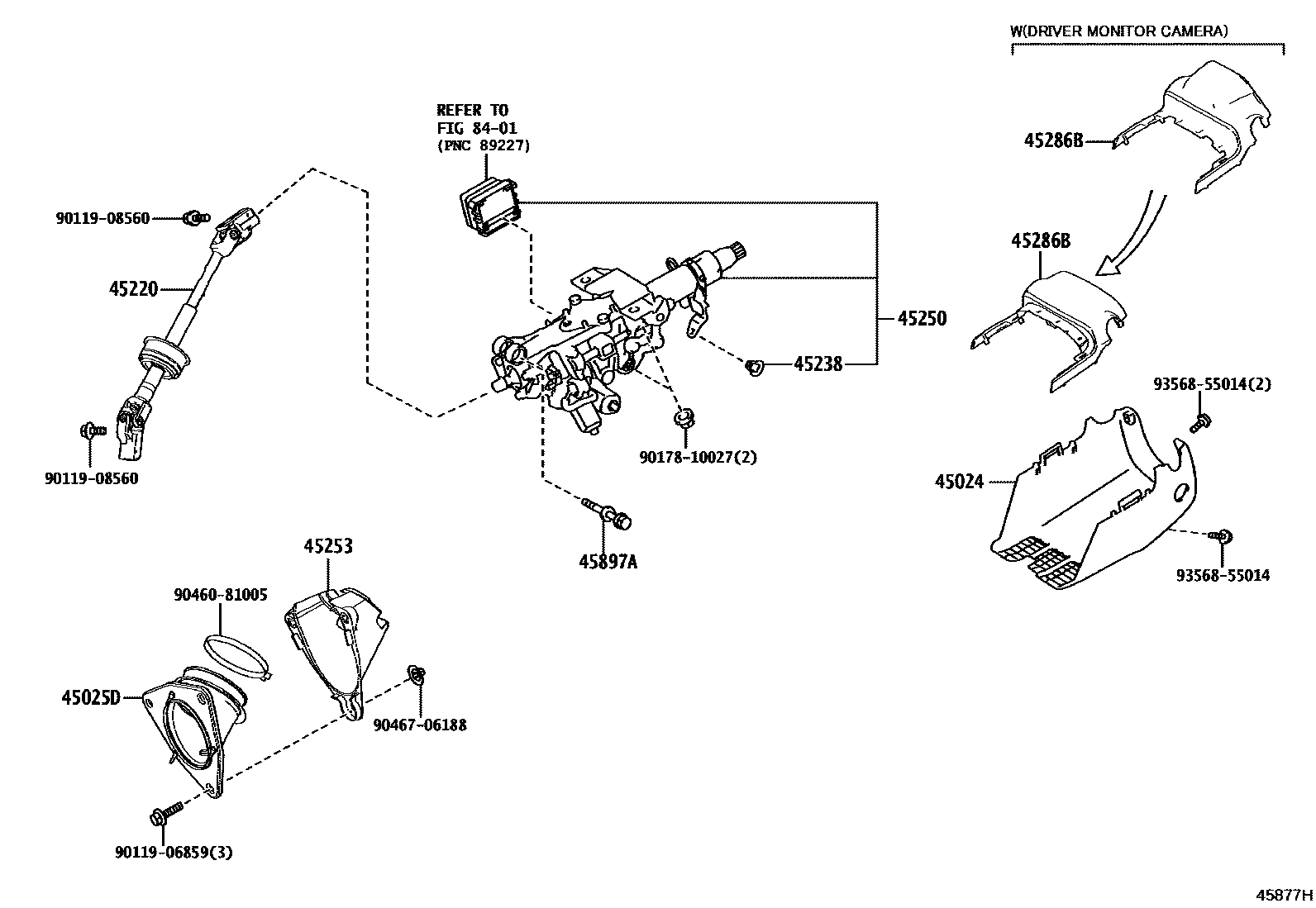 Toyota CAMRY Steering Column & Shaft EPC diagram — 45877H