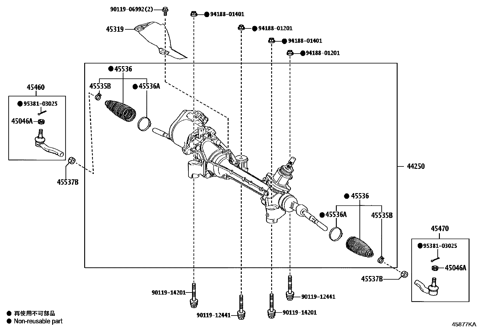 Toyota CAMRY 前转向齿轮和连杆 EPC diagram — 45877KA