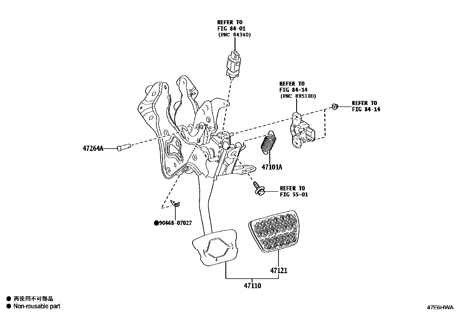 Toyota CAMRY Brake Pedal & Bracket EPC diagram — 47E6HWA
