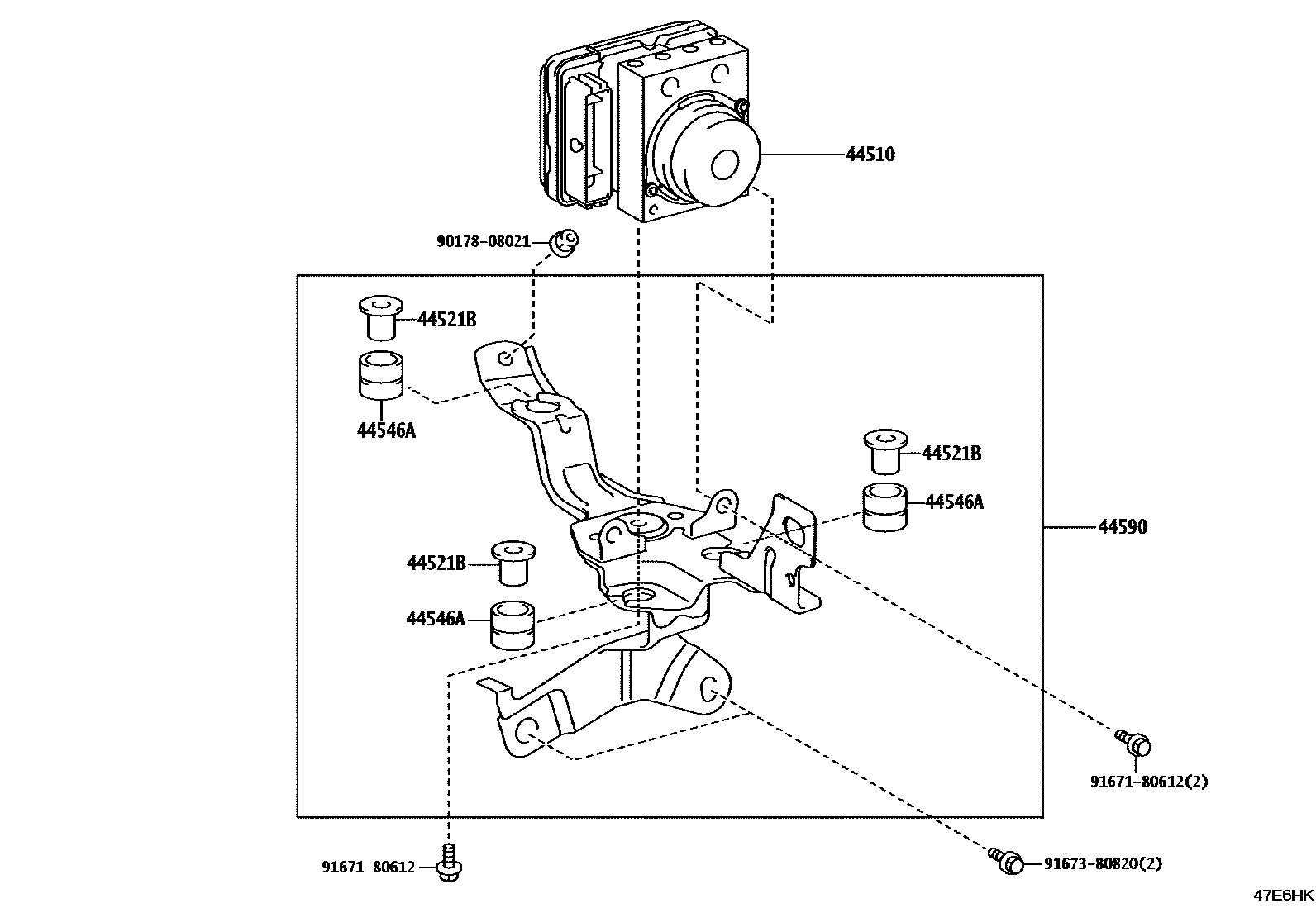 Toyota CAMRY 制动配管和卡箍 EPC diagram — 47E6HK