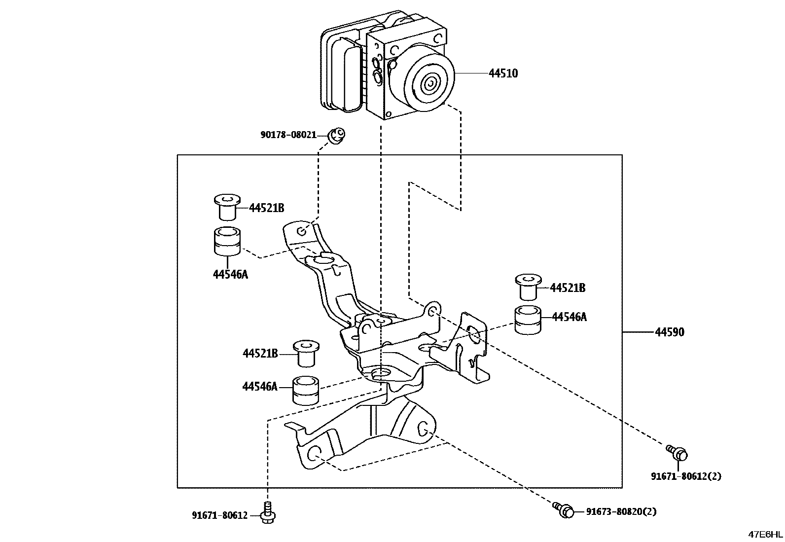Toyota CAMRY 制动配管和卡箍 EPC diagram — 47E6HL