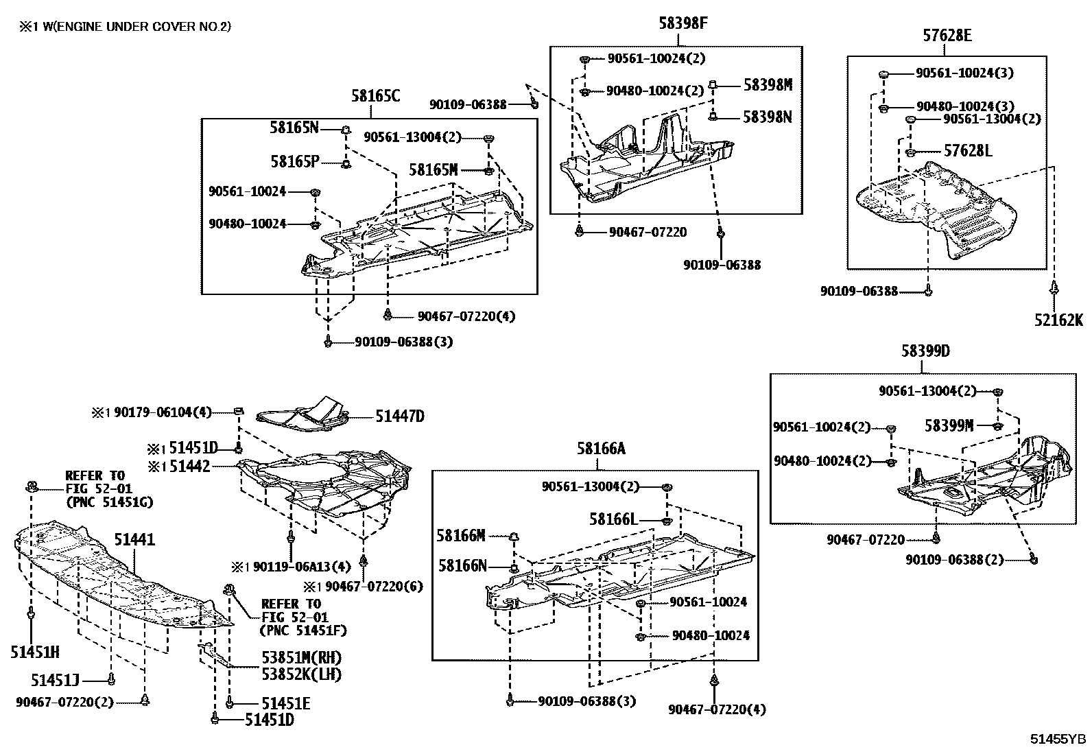 Toyota CAMRY 悬架横梁和发动机底罩 EPC diagram — 51455YB