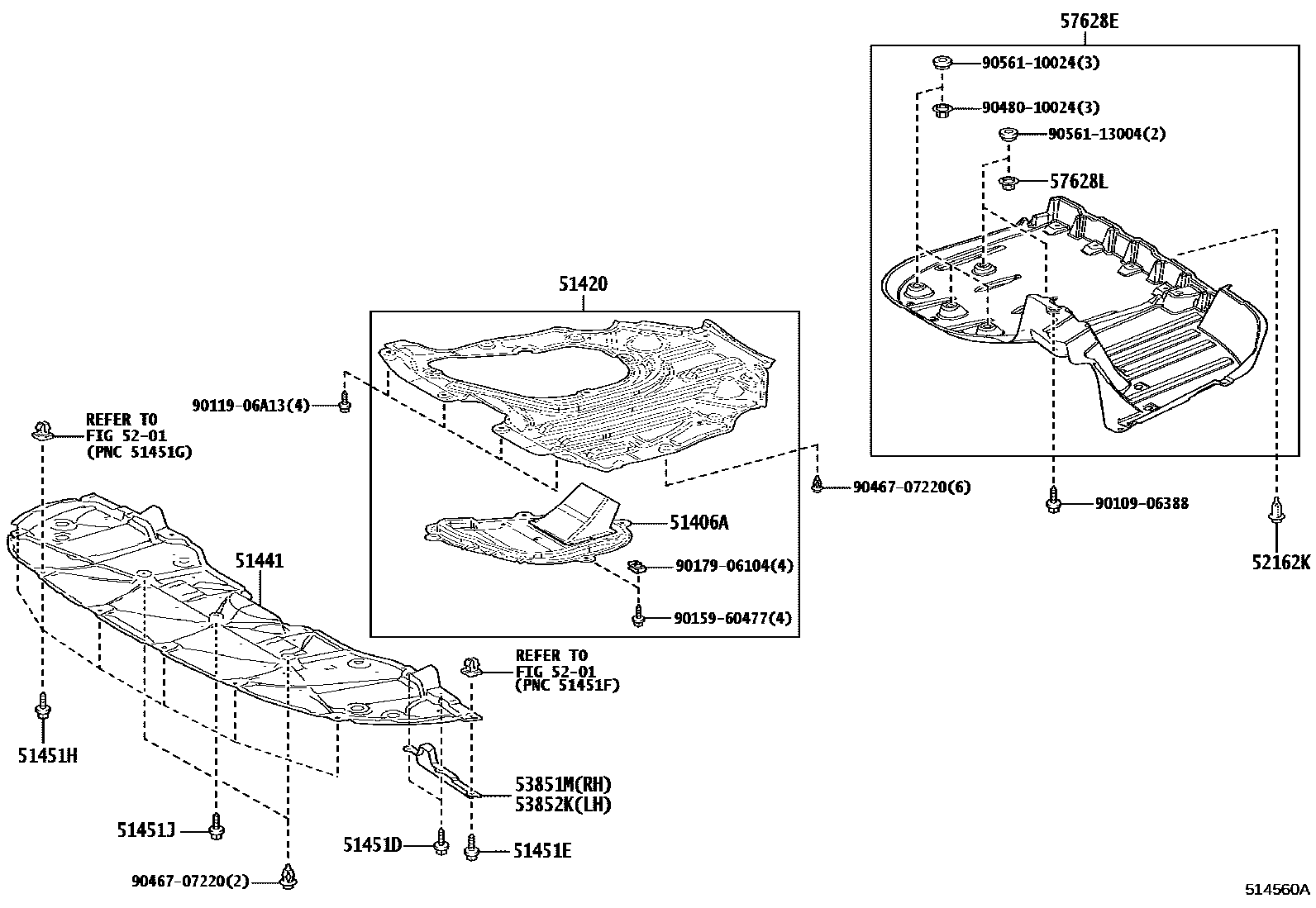 Toyota CAMRY 悬架横梁和发动机底罩 EPC diagram — 514560A
