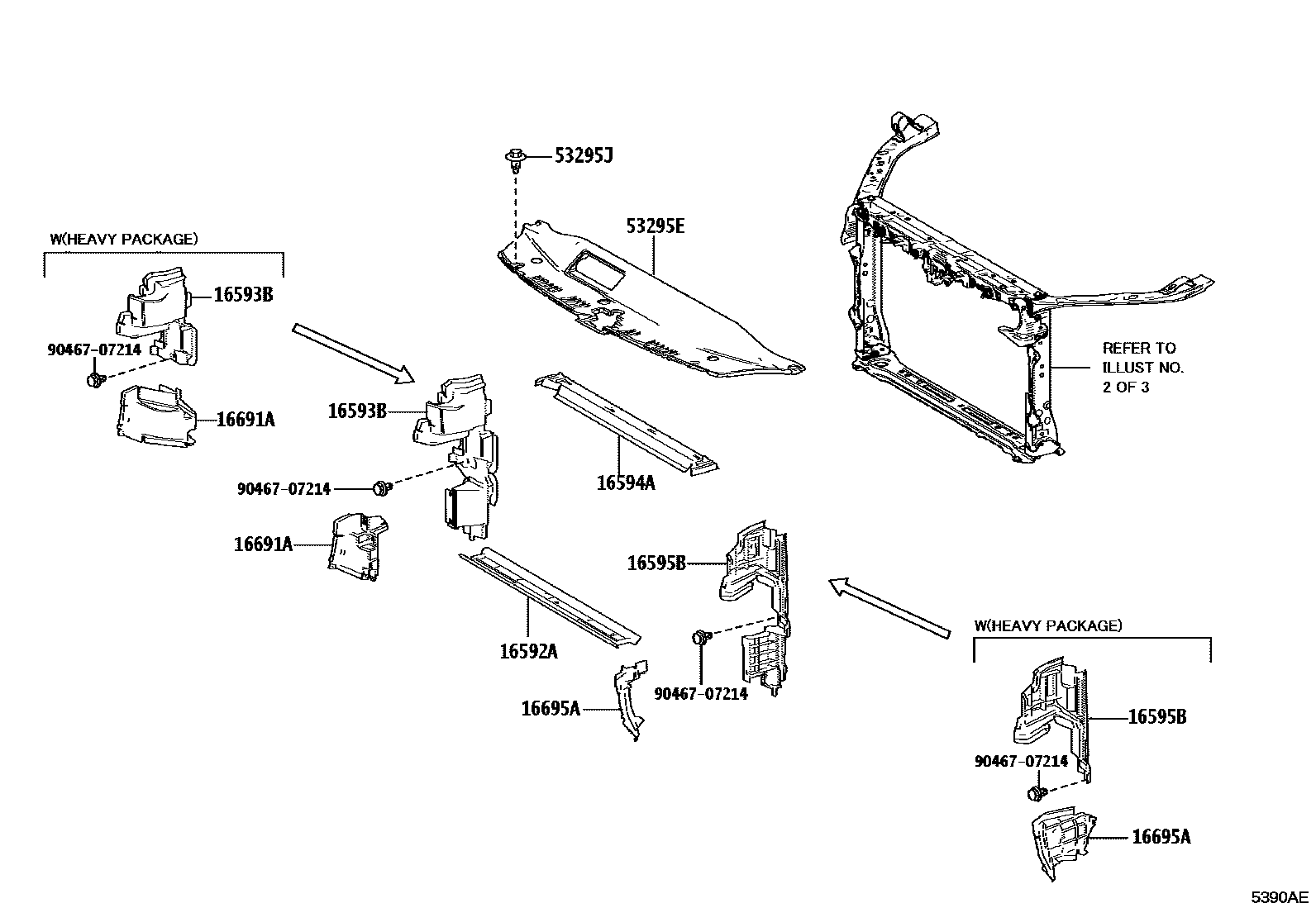 Toyota CAMRY 前翼子板挡泥板和前围板 EPC diagram — 5390AE
