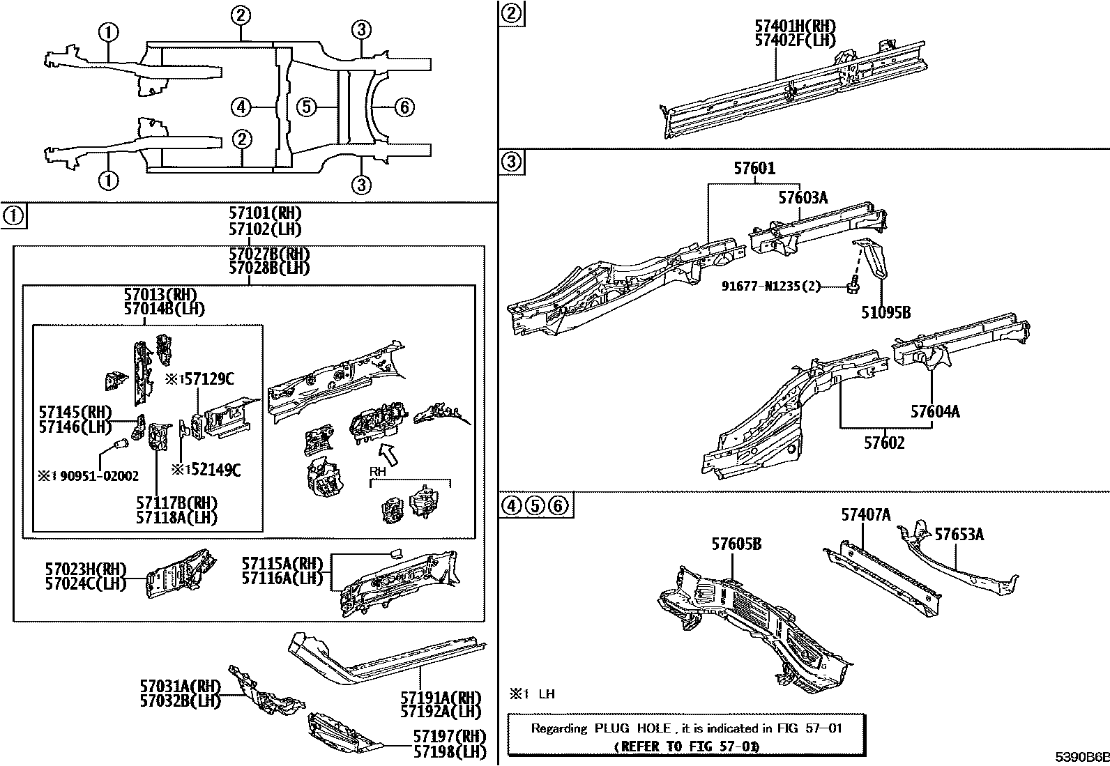 Toyota CAMRY Floor stringers EPC diagram — 5390B6B