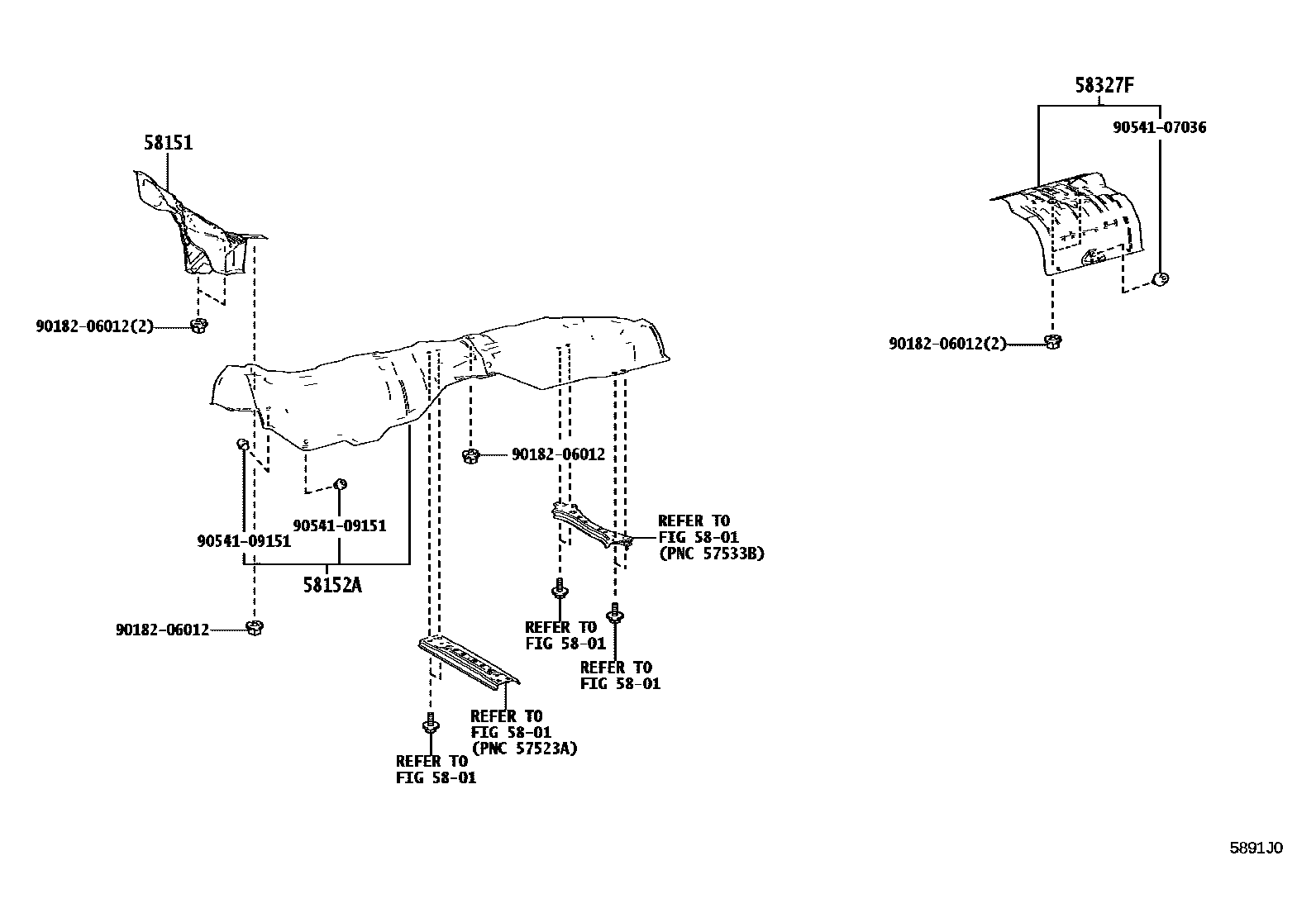 Toyota CAMRY 地板隔热垫 EPC diagram — 5891J0A