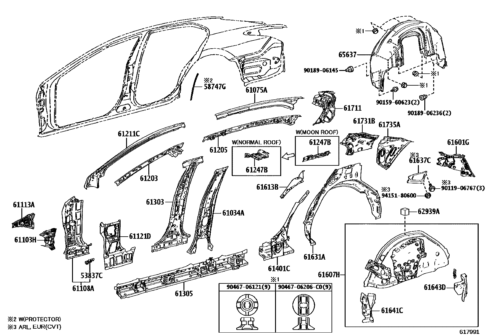 Toyota CAMRY 侧梁 EPC diagram — 617991