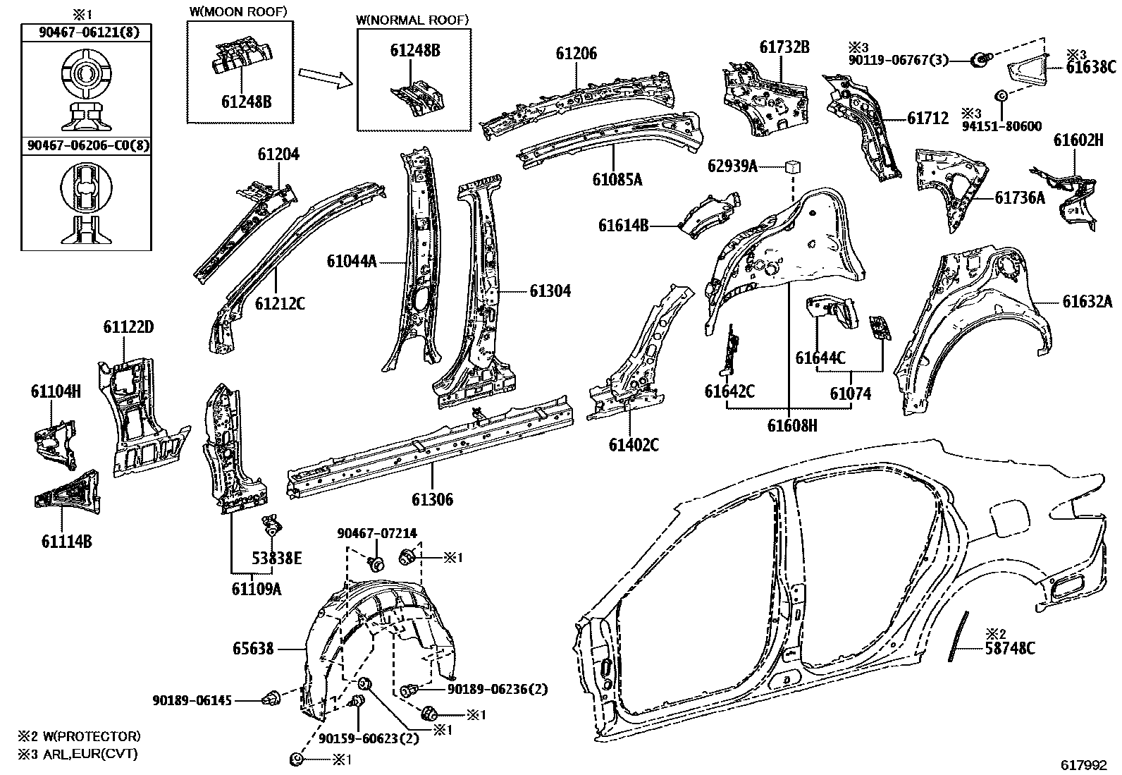 Toyota CAMRY 侧梁 EPC diagram — 617992