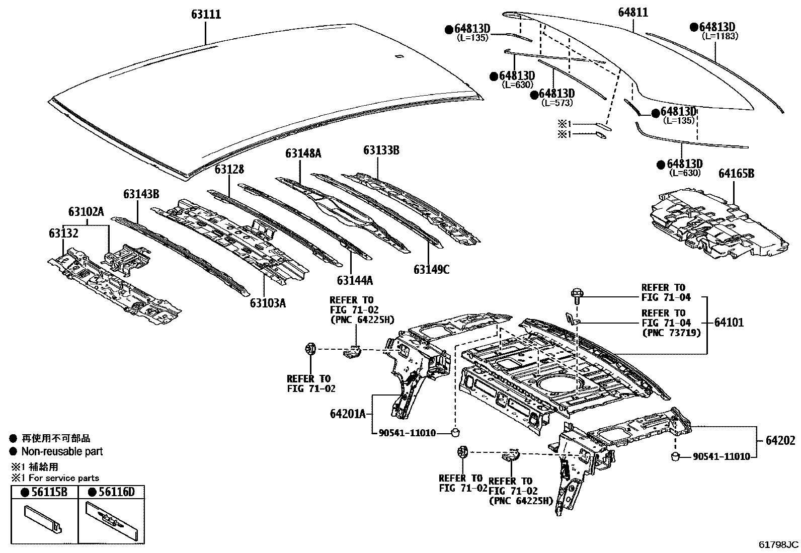 Toyota CAMRY 天窗板和背窗玻璃 EPC diagram — 61798JC